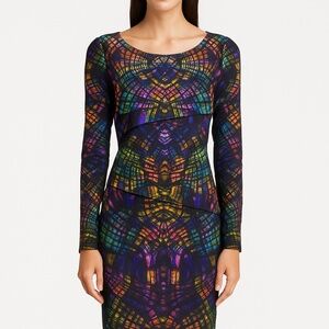 NWT Cluny Dark Rainbow Kaleidoscope Print Tiered Dress –